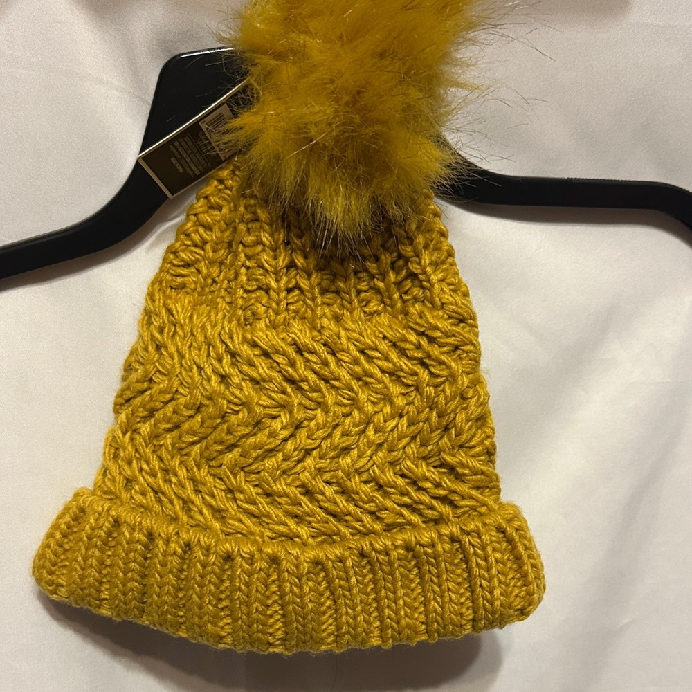 West Loop Mustard Knit Hat with Pom Pom